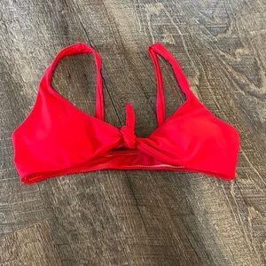 Red tie front bikini top